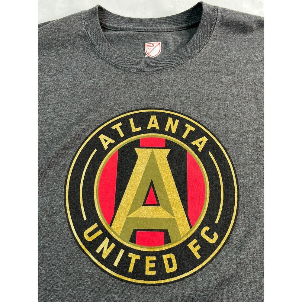 MLS Atlanta United FC Mens L Shirt Gray‎ Graphic Print Cotton Poly Short Sleeve